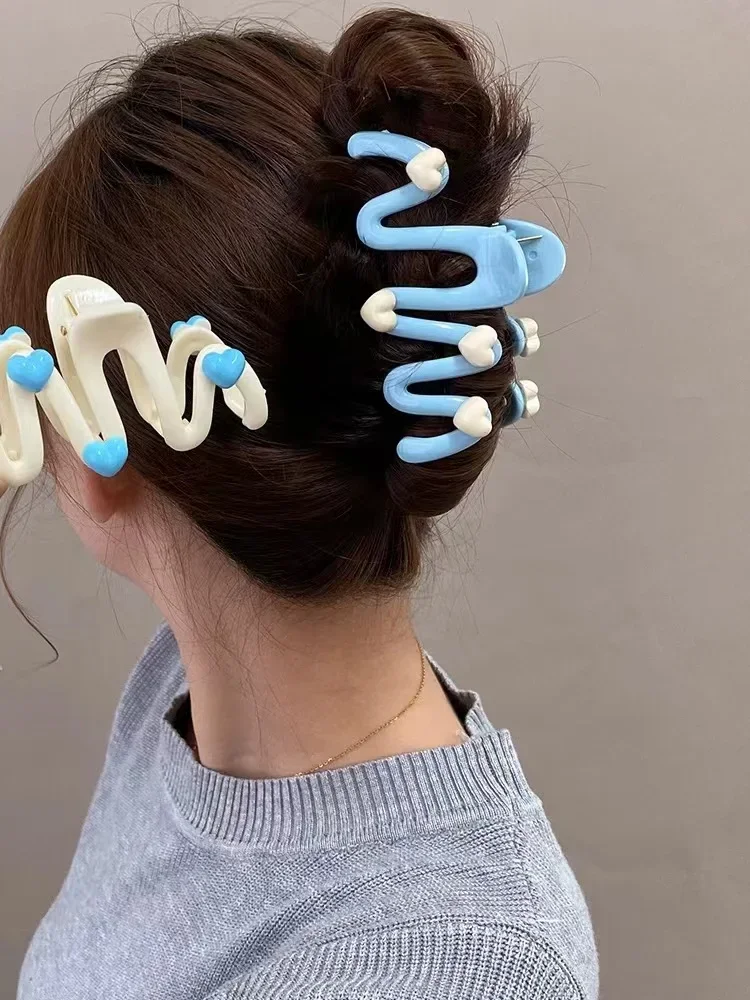 11CM Love Wave Hair Clip Cream Blue Sweet Grab Clip Large Crab Clip Fashion Women's Hair Accessories claw clip