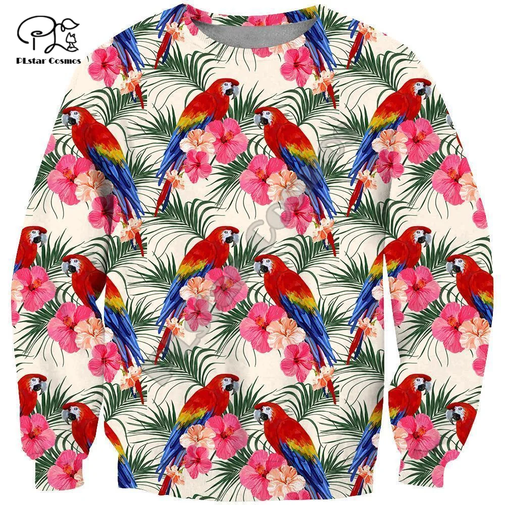 PLstar Cosmos Animal Parrot Flower Bird Colorful Tracksuit Retro NewFashion Funny Streetwear 3DPrint Pullover Causal Hoodies X4