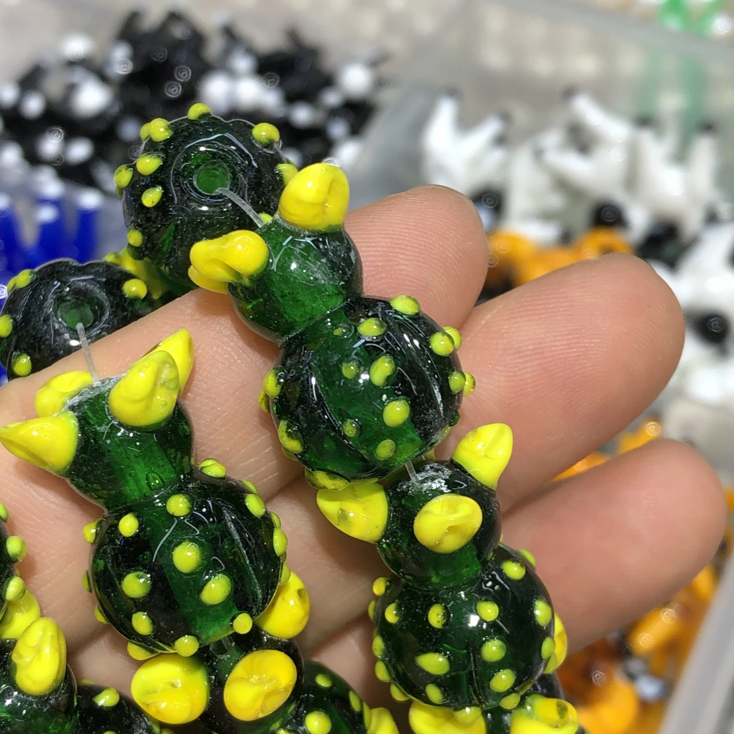 14x20mm Handmade Green Cactus Vase Plant Lampwork Glass Beads Pendant Crafts Beads For Jewelry Making DIY Bracelet Accessories