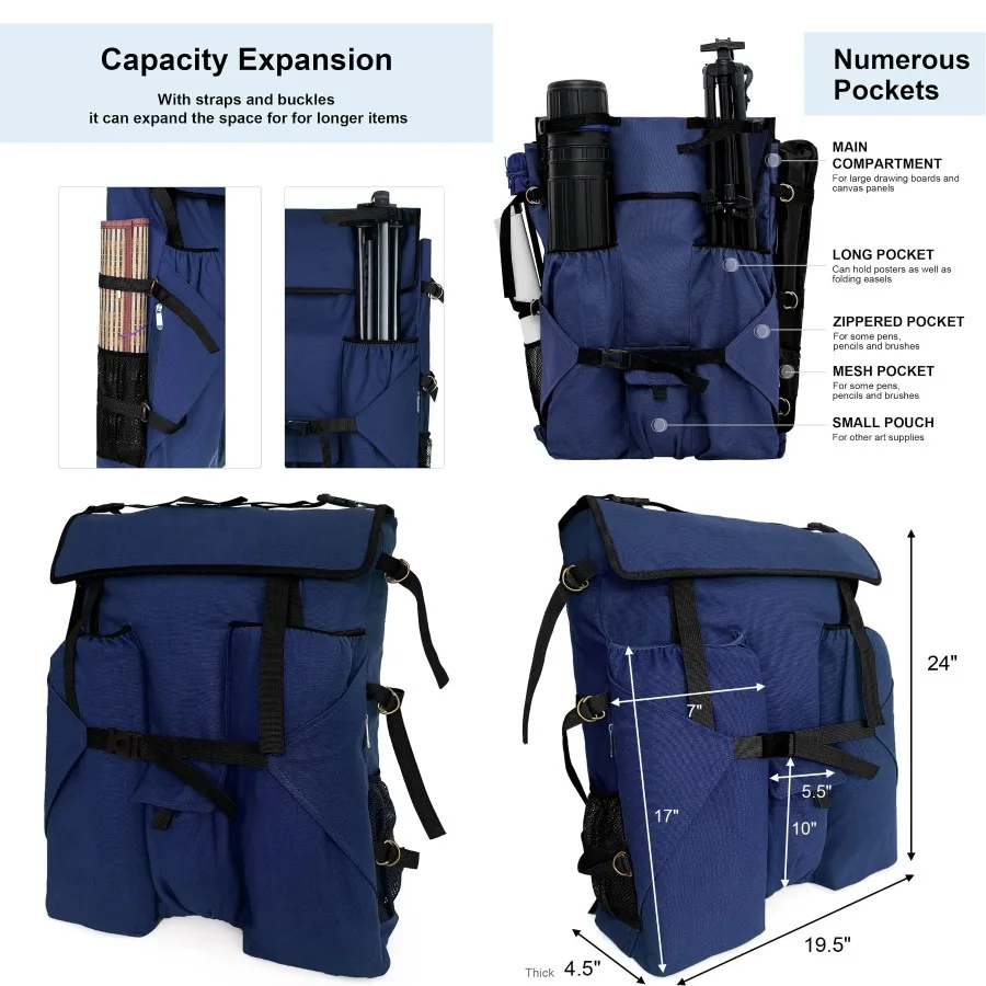 JJRING Mochila de artista Plein Air de alta resistencia con correa de mano Bolsa de mano para suministro de arte para transportar tableros de dibujo de ilustraciones de 18x24 B