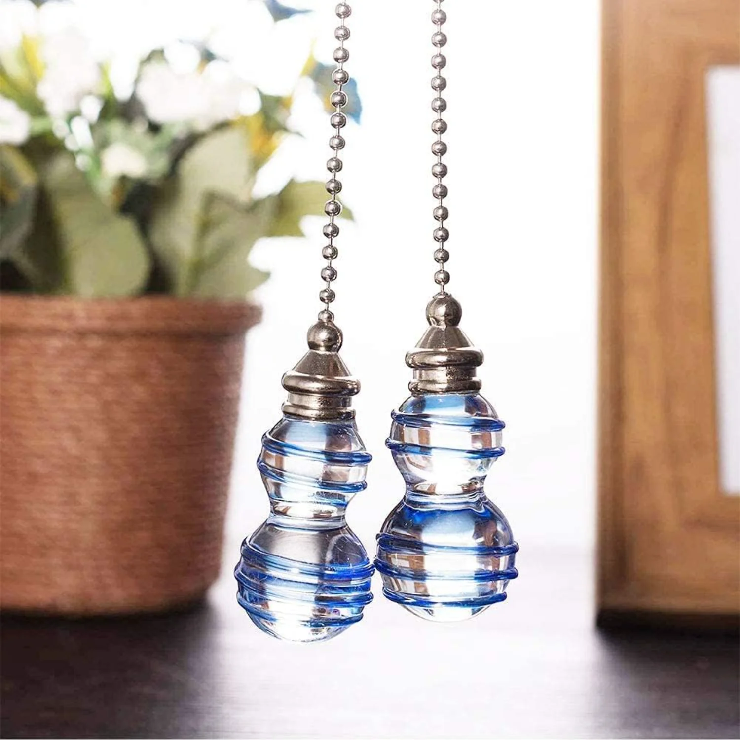 Ceiling Fan Chain Pulls Decorative Extension 12 Inches Blue Gourd Shape Pendant Pull Chain Fan Pulls Extension for Ceiling Light