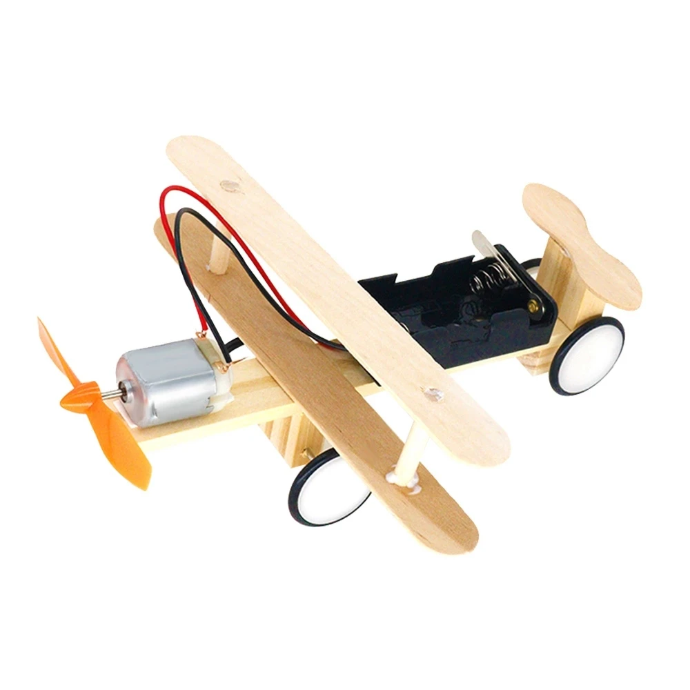 DIY Electric Taxiing Aircraft Model Toys Wooden plane Dual Motor Biplane for Children Education Science Gift Kids Assembled