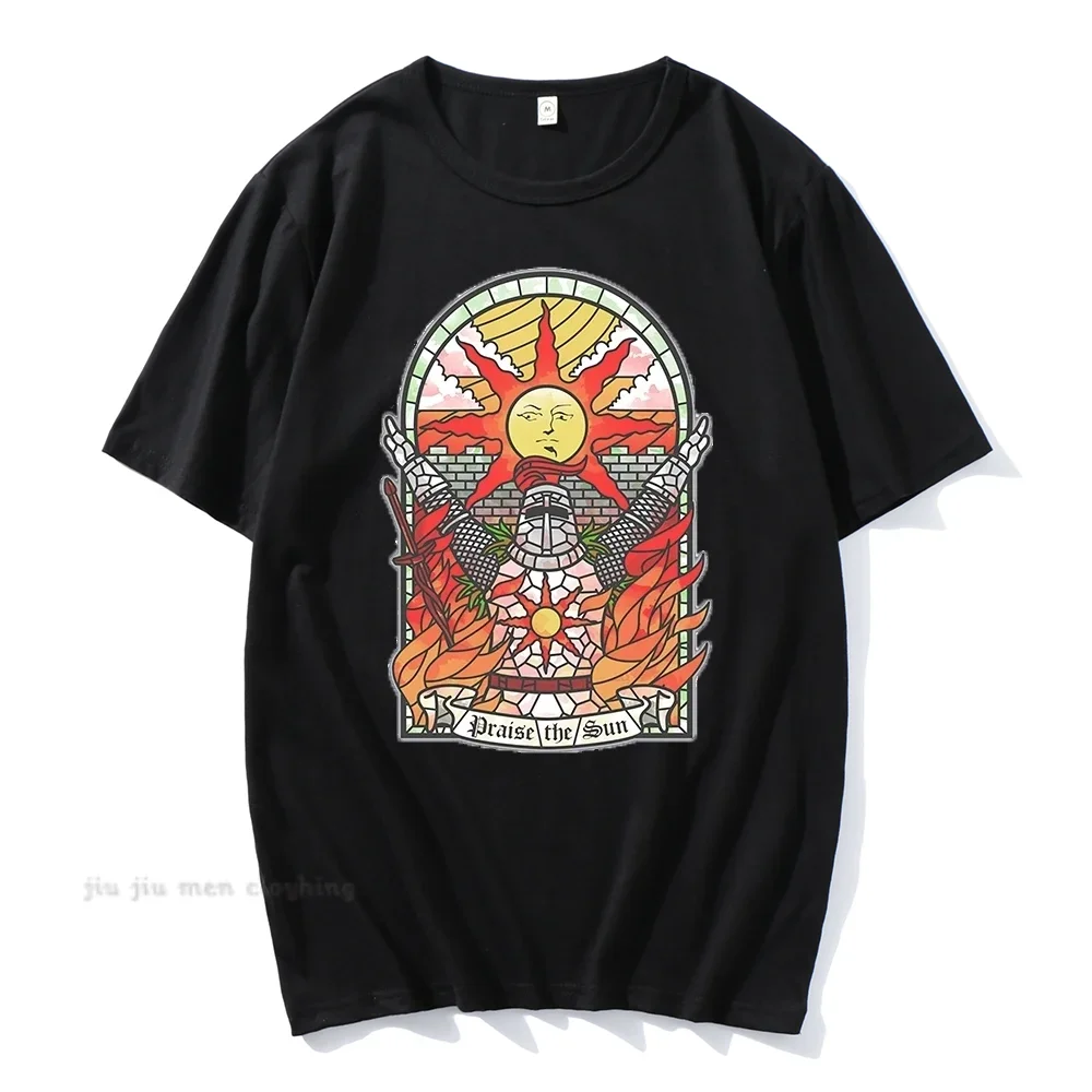 Men Dark Souls Church of the Sun T-Shirt Praise the Sun Youth Tees Cotton New Summer T Shirt Fashion Clothing Tshirts Oversized