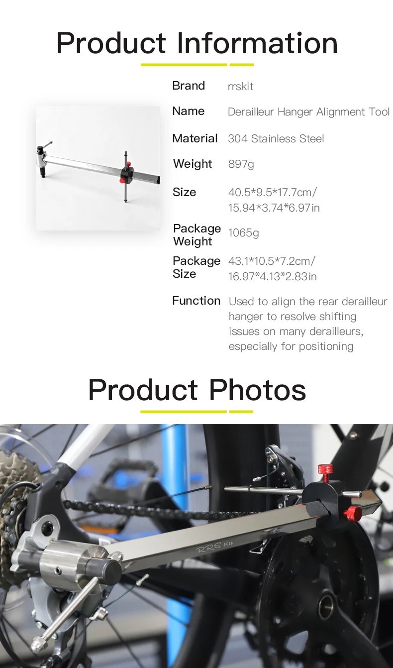 RRSKIT Fahrrad-Schaltwerk-Ausrichtungswerkzeug aus Edelstahl, Hinterrad-Ausrichtungskorrektur, Schaltwerk-Positionierungs- und Getriebe-Einstellwerkzeug – Detail 1