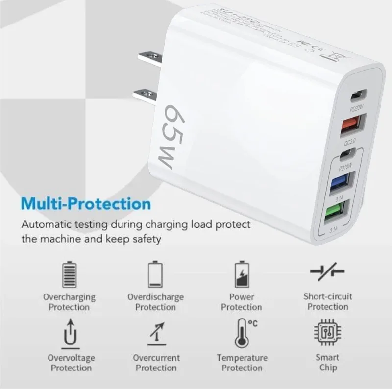 65W USB Fast Charging Type C PD Charger Quick Charger Mobile Phone Power Adapter EU/US/UK Plug For iPhone Xiaomi Samsung Oneplus - náhled 3