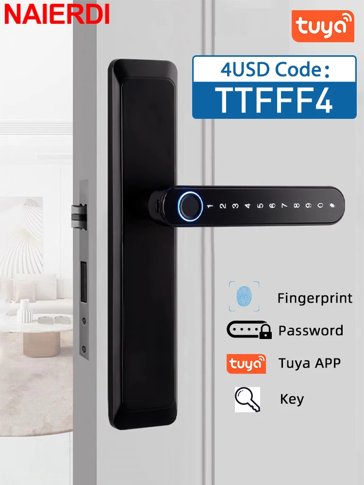 

NAIERDI Fingerprint Smart Door Lock Tuya APP Password Electronic Digital Lock Keyless Anti-theft Entry Door Handle Locks Hotel