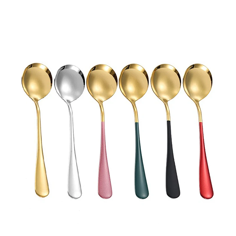 1 Pc Stainless Steel Korea Soup Spoons Home Kitchen Ladle Capacity Gold Silver Mirror Polished Flatware For Coffee Tableware