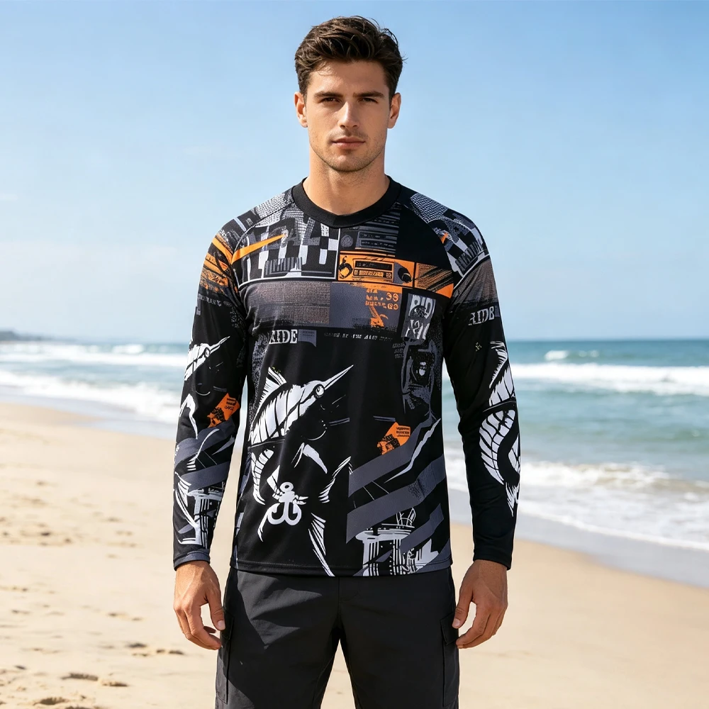 Fishing Shirt Men Summer Outdoor Fishing Clothing Sunscreen Long Sleeve 3D Print Casual Shirts Anti-UV Quick-Dry Fishing Shirts