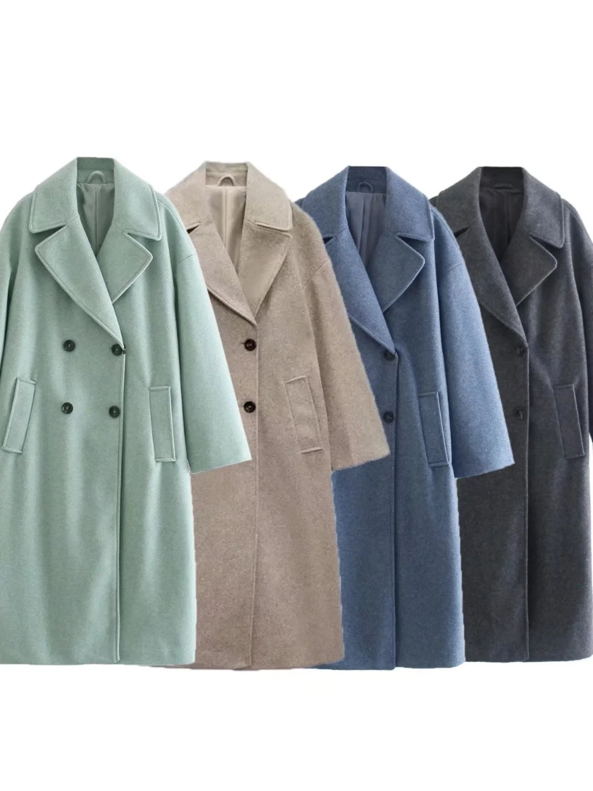 

Осень-зима женский длинный свободный костюм шерстяное пальто двубортный тюнер с лацканами винтажный однотонный однотонный прямой крой