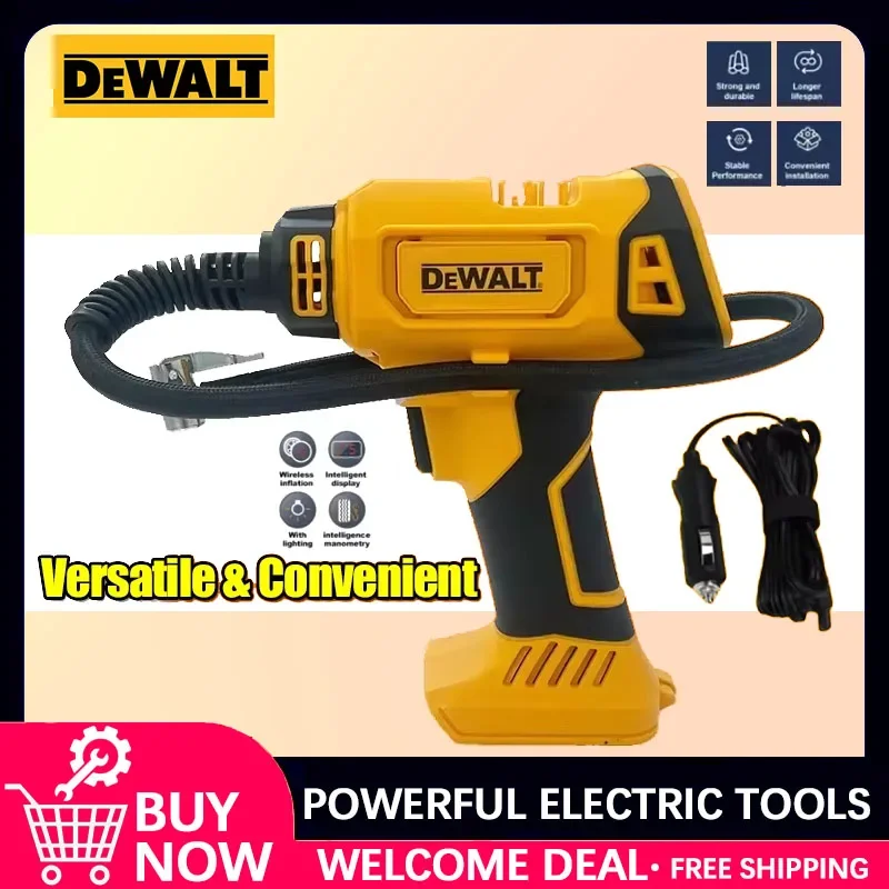 Inflador de Neumáticos Automático DEWALT, Compresor de Aire a Batería, Bomba Eléctrica Inalámbrica con Manómetro Digital para Coche, Bicicleta y Herramientas