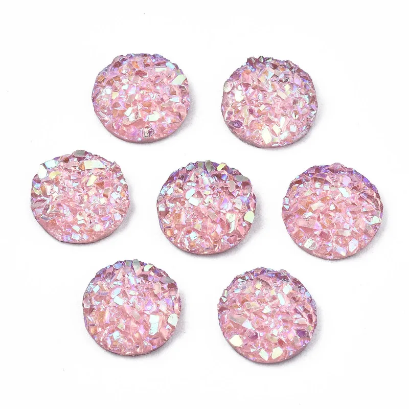 200 szt. Kaboszony z żywicy imitacja Druzy agat płaskie okrągłe AB kolorowy platerowany gorące różowe 8x2,5mm — zdjęcie 4