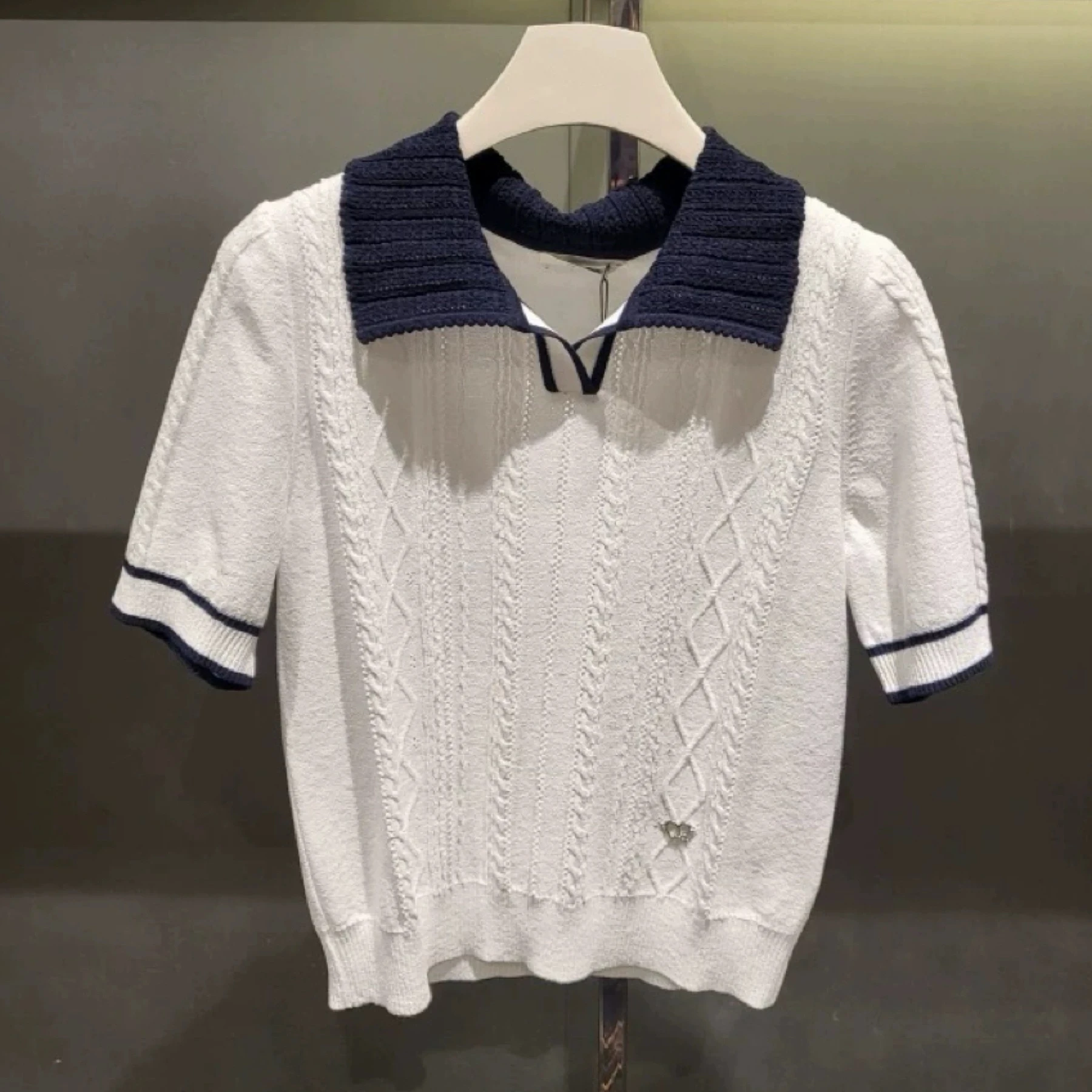 

Korean Single 0*2ND Summer 25 Age Reduction College Sle Collar Color Blo Elastic Versatile Slim V Ne ort Sve Knitwear