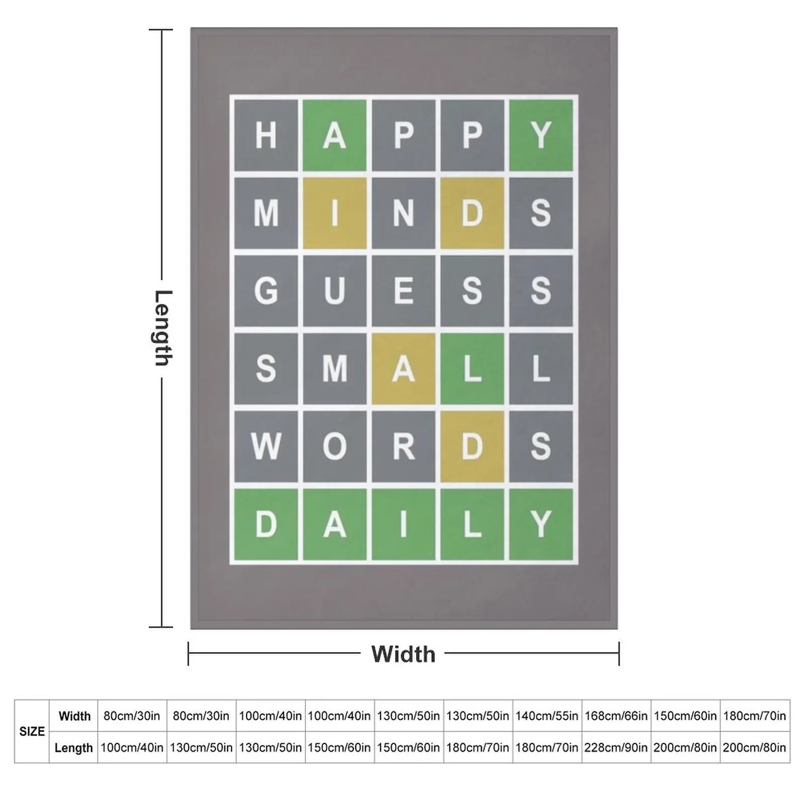 Happy Minds Guess Small Words Daily Wordle Game Throw Blanket Fashion Sofas Sofa Throw Plush Multi-Purpose Blankets