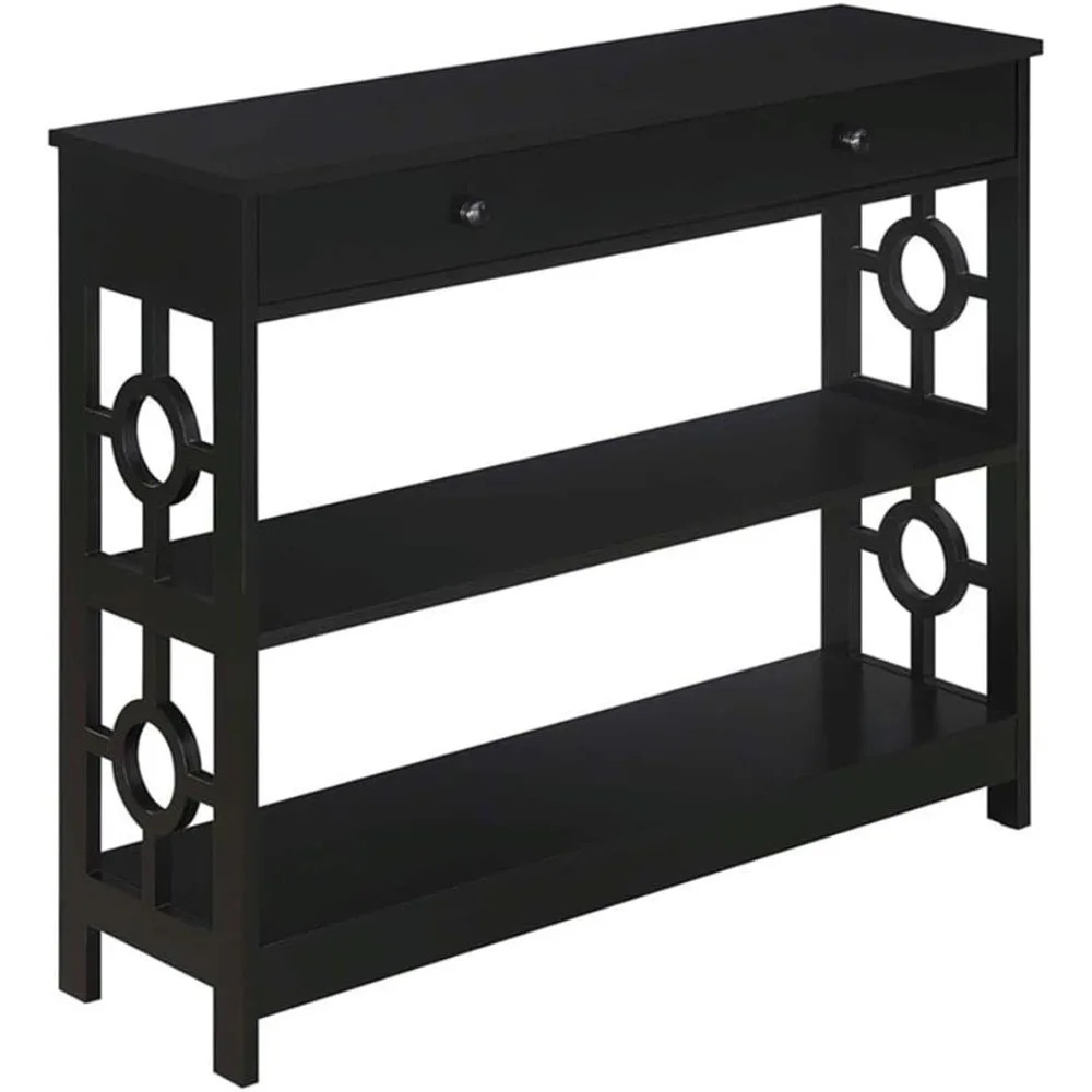 

1 Drawer Console Table with Shelves, Black