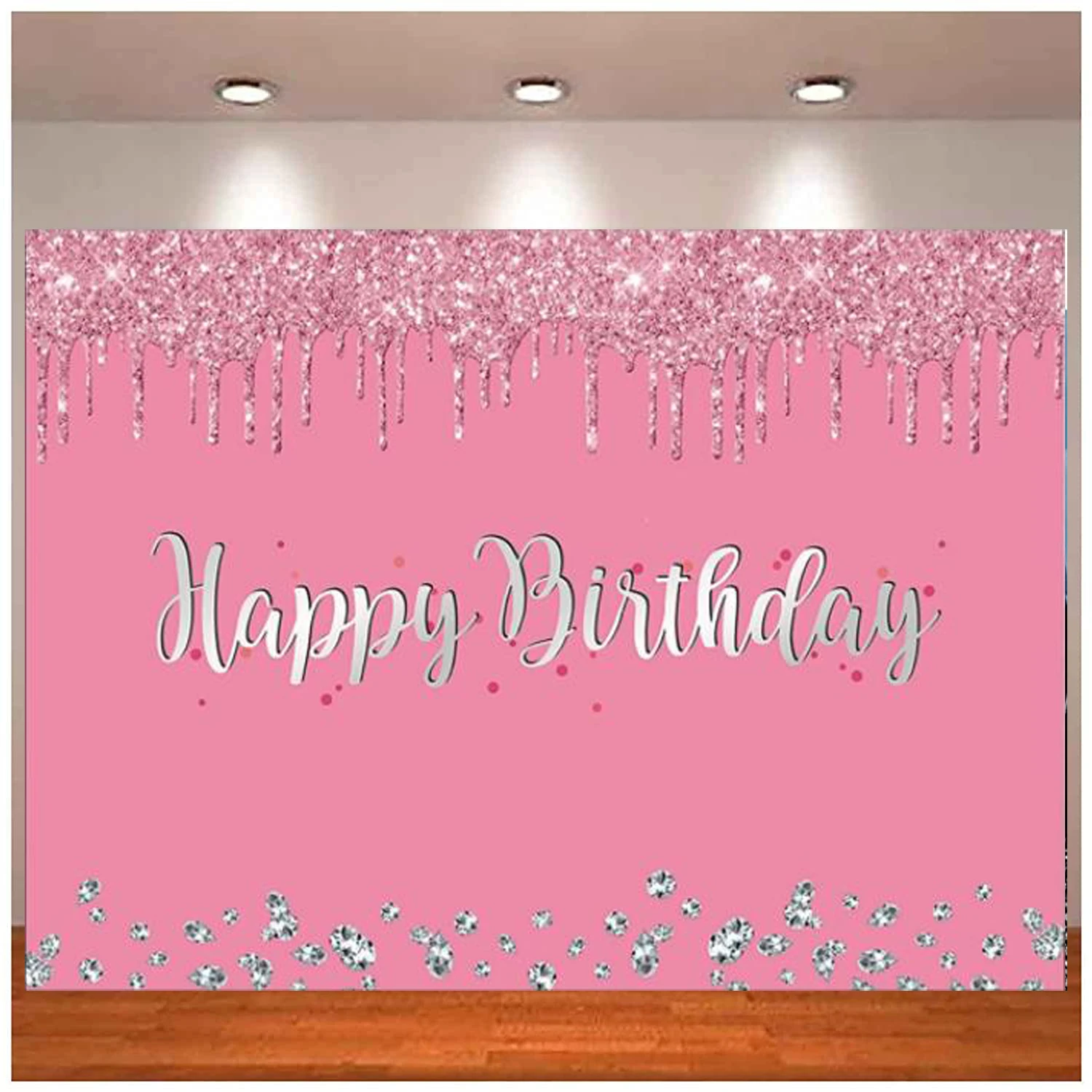 Pink Silver Diamonds Happy Birthday Photography Backdrop Sweet Girls 16 18th 20th Women Party Photo Background Studio Shoot