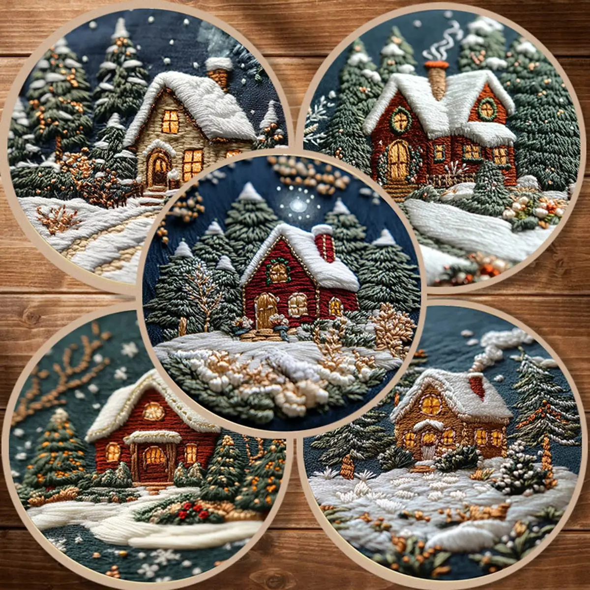 

Unfinished DIY Embroidered Kit Christmas House Pine Tree Pattern Needlework Sewing Cross Stitch Set Material Package