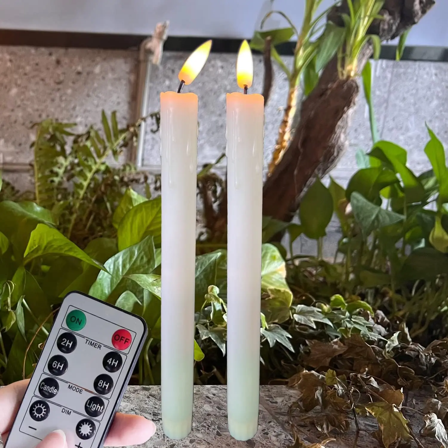 3D Wick Simulated dripping wax Window Stick Candles Flickering Led Taper Light Remote controlled w/Timer H19.5cm/25.5cm optional