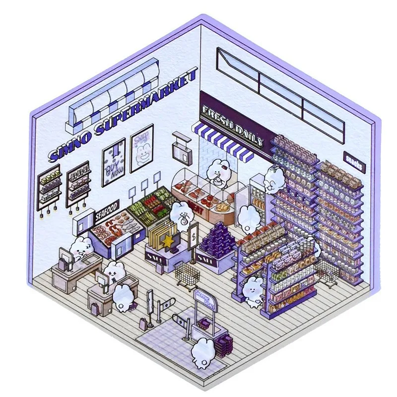 3D PET Sticker Cute Cartoon Miniature Scene 3D Landscaping Stickers DIY Cabin Scene Stacking and Pasting Hand Account Gif 4 Sets