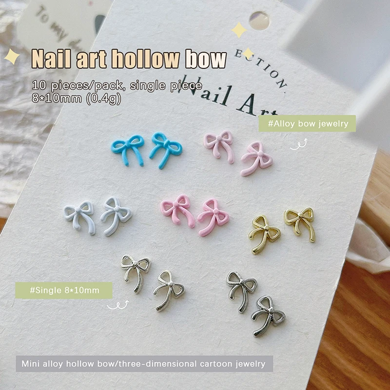 10Pcs Bow Tie Alloy Colourful 3D Hollow Out Nail Charms Manicure Art Decoration Diy Materials Accessories Gift