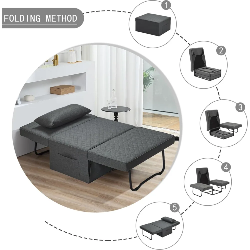 Sofa Bed, 4 in 1 Multi-Function Folding Ottoman Breathable Linen Couch Bed with Adjustable Backrest Modern Convertible Chair