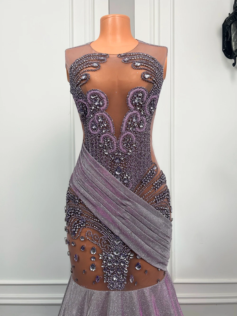 2026 Luxury Lavender Prom Dress for Black Girls Long Mermaid Gown with Diamond Embellishments