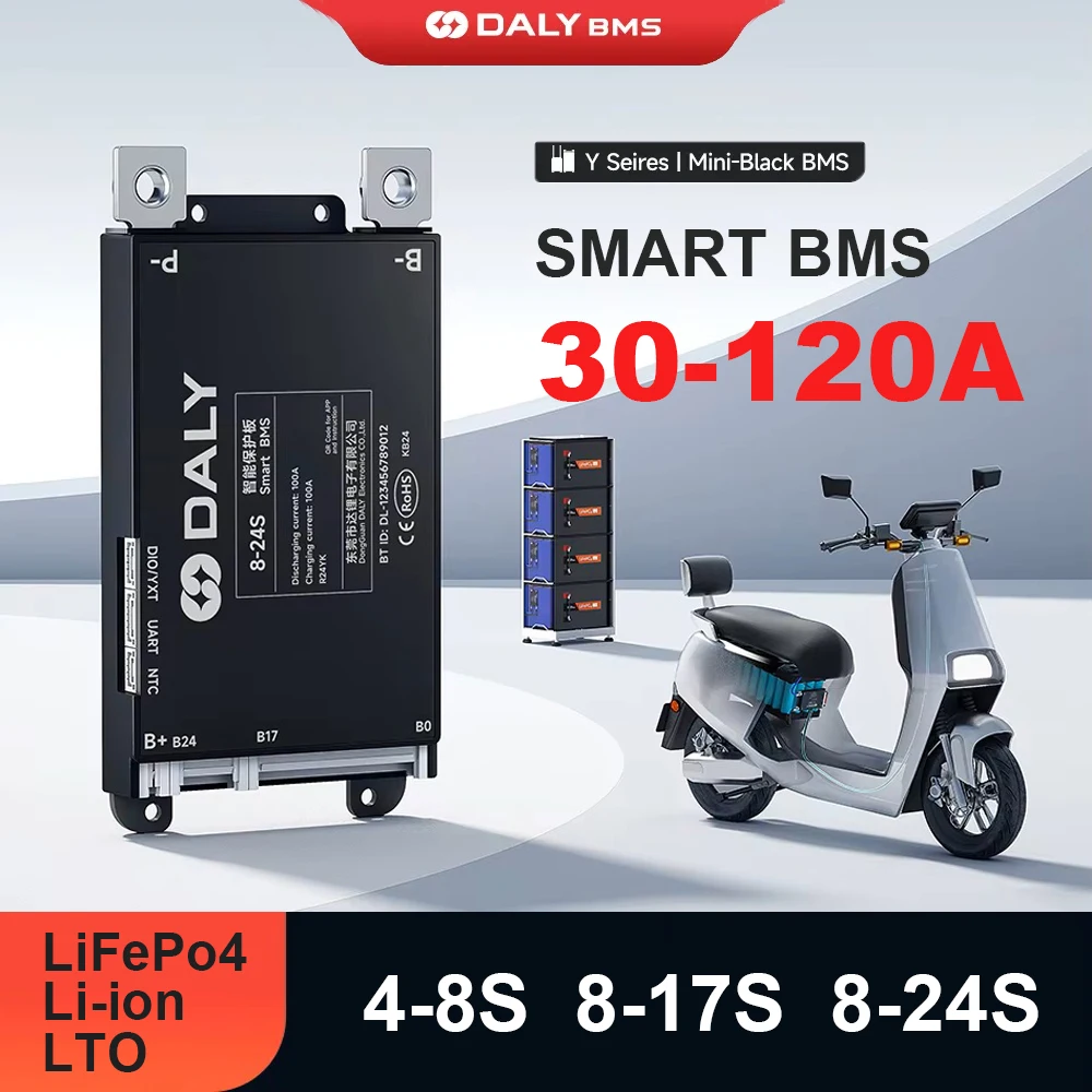 

Плата защиты литиевой батареи Daly Smart BMS серии Y BT UART 4-8S 8-17S 8-24S 30A 40A 60A 800A 100A 120A LiFePo4 Li-ion LTO