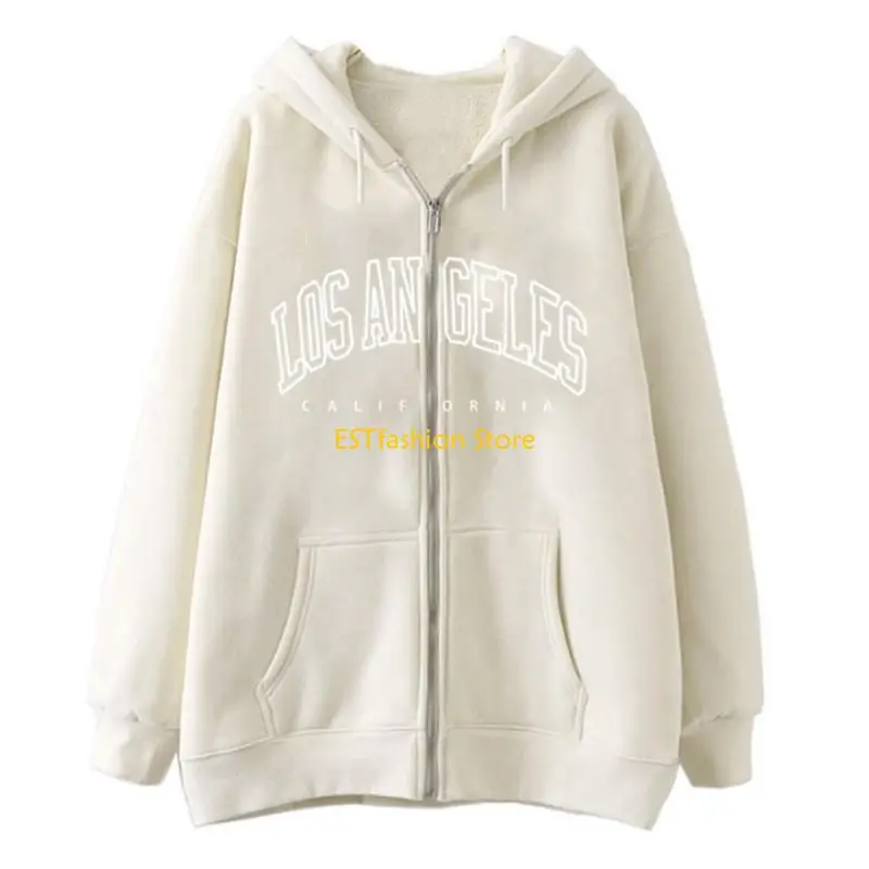 Y5GC Womens Print Long Sleeve Zip Up Hoodies with Pocket Hooded Sweatshirts Jackets