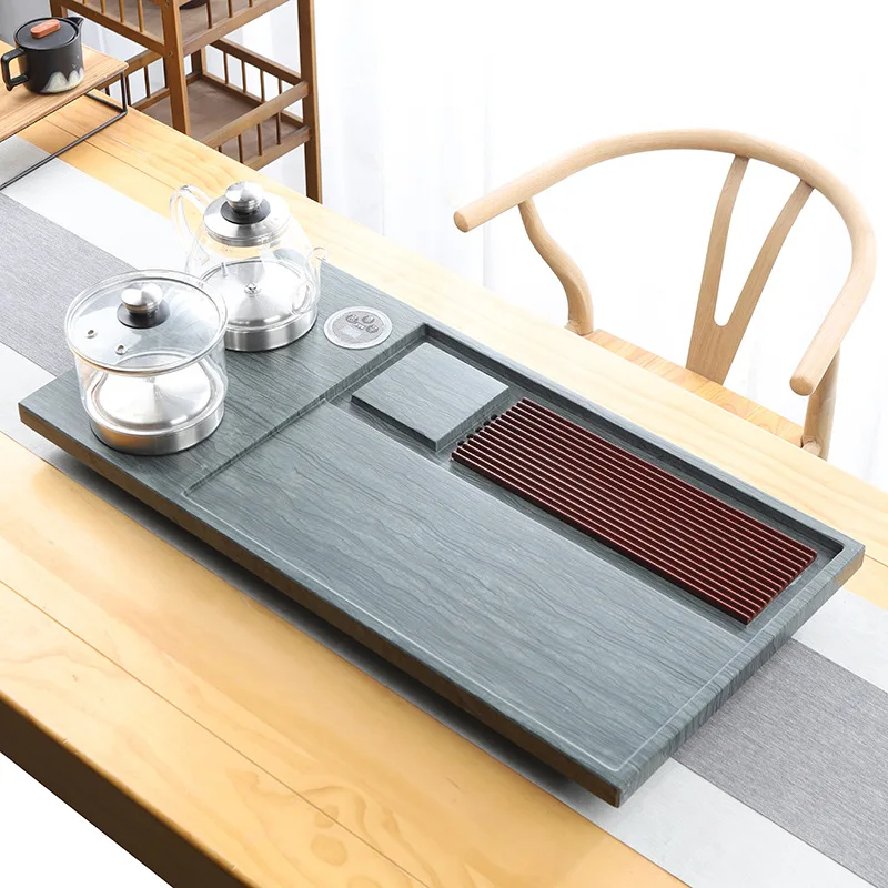 

Natural wood grain stone tea tray tea set household automatic water table simple integrated induction cooker big sea