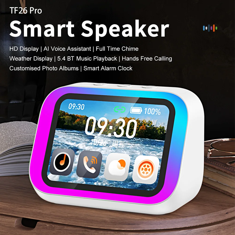 Smart Alarm Clock with RGB Lights BT5.4 Speaker Weather Display Night Light Voice Assistant Home Speaker Music Stories Player