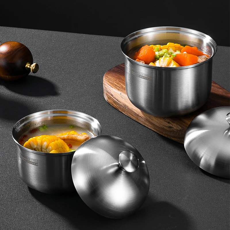 SUS304 Thickened Steaming Bowl with Lid Stew Pot Single-layer Small Stew Pot Egg Steaming Pot Solid Extra Thick Steamer Bowl