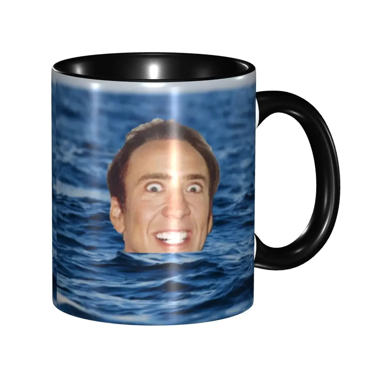 DIY Nicolas Cage In Sea Ceramic Mug Customized Funny Meme Coffee Cup Creative Gift