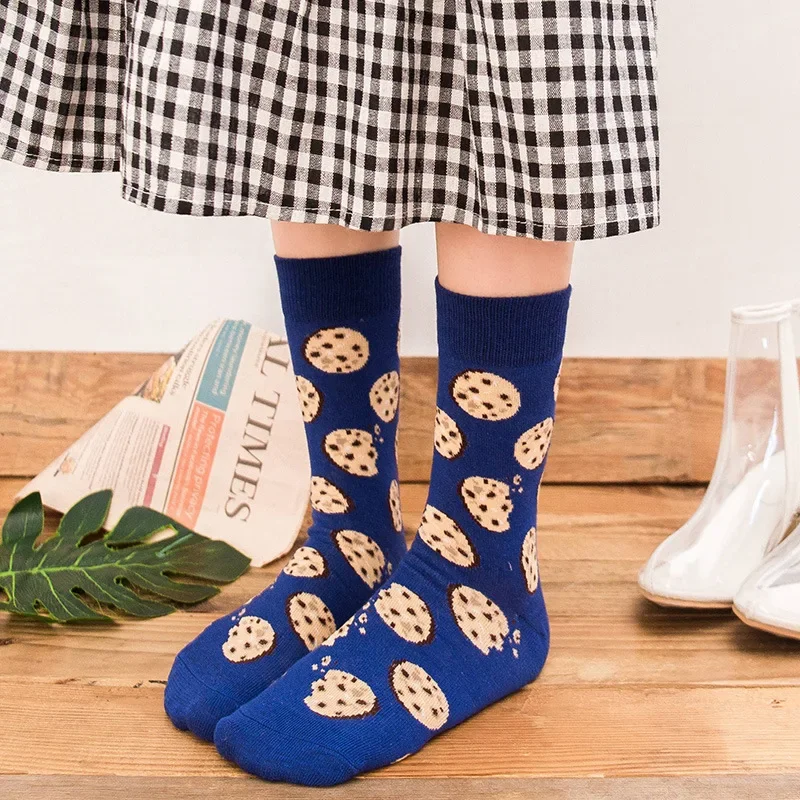 Colorful Women's Socks Woman's Cotton Socks Fruits Banana Avocado Lemon Egg Cookie Donuts Food Happy Color Sox Harajuku Socks