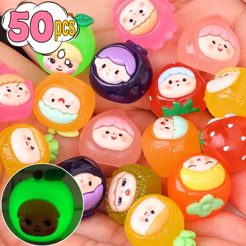 1-50PCS Cute Luminous Fruit Ornaments Mini Cartoon Fruit Resin Statue Car Dashboard Desktop Garden Glow in The Dark Figurines