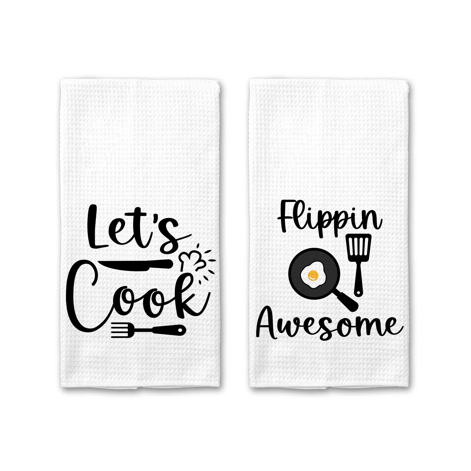 Home Decor Microfiber Waffle Tea Towel with Queen Of The Kitchen Let's Cook Sublimation Christmas Gift (2pcs)