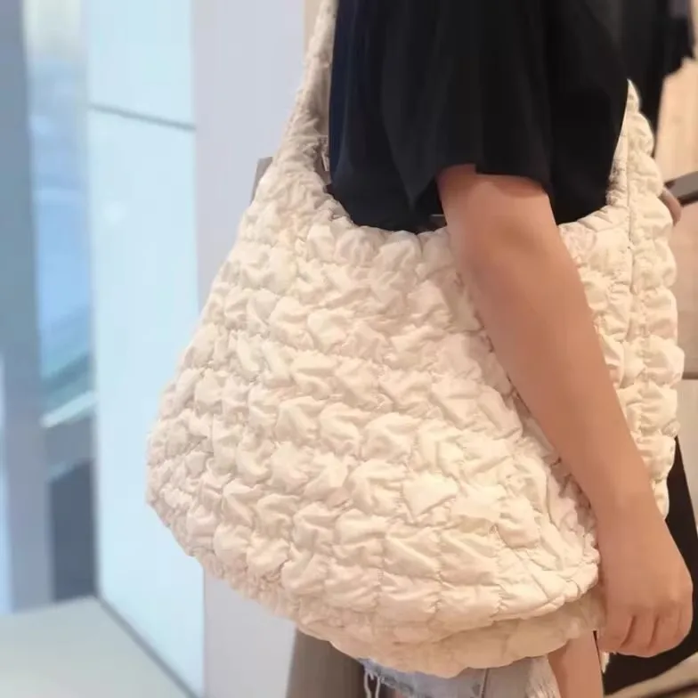 Women Bag Pleated Handbag Shoulder Female Solid Color Space Cotton Padded Dumpling Shopping Large Bag