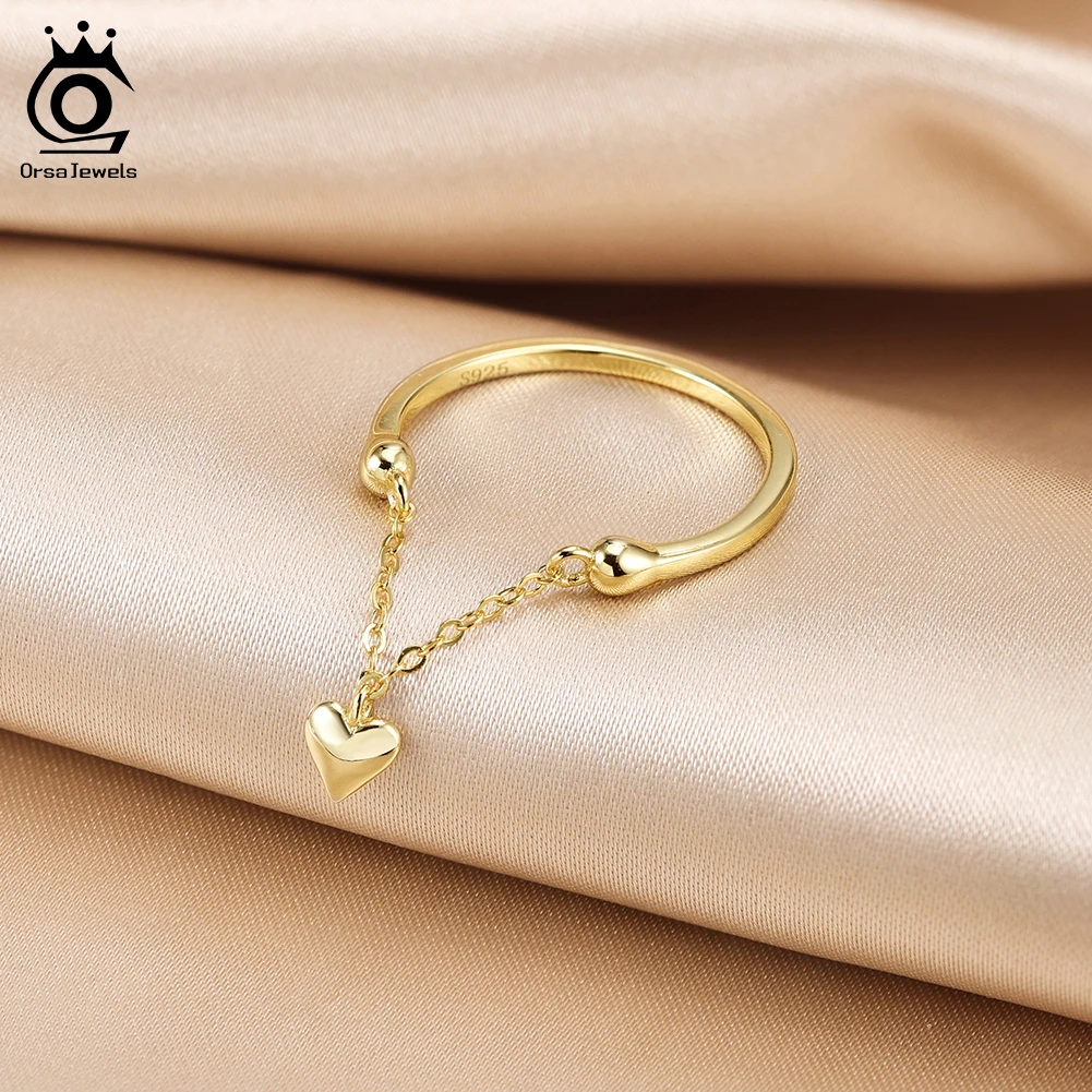 

ORSA JEWELS стерлингового серебра 925 пробы, кольца в форме сердца для женщин, ювелирные изделия, регулируемое кольцо на палец с открытым сердцем, подарок на день рождения APR40