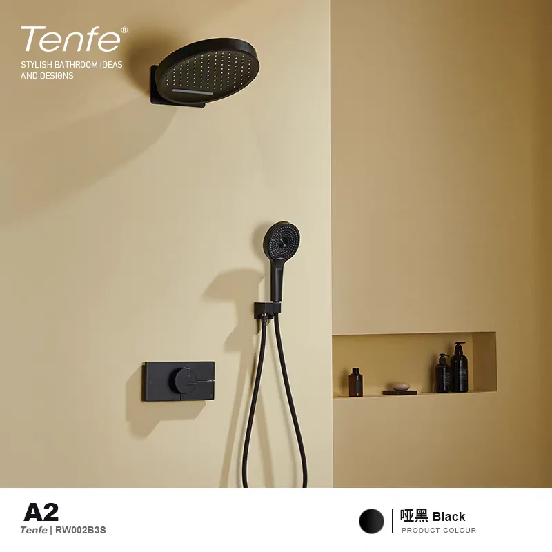 Luxury Brushed Gold Thermostatic 3-Mode Solid Brass Recessed Shower System Set 320mm Oversized Rain Shower head shower faucet