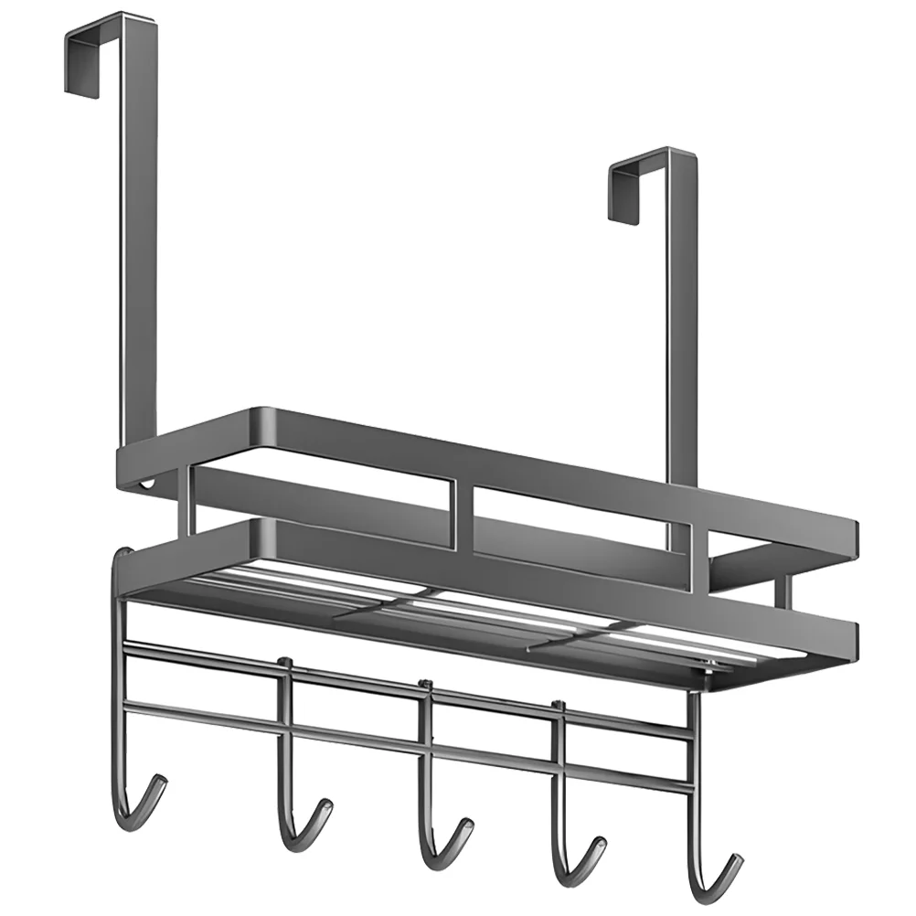 

Detachable Installation-free Door Storage Rack Multifunctional High Carbon Steel Hook Gray Multiple Hooks over Shelf The Hanger