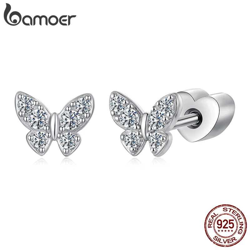

BAMOER 925 Sterling Silver Butterfly Moissanite Earrings for Women Girl, Dainty Cute Hypoallergenic Jewelry Birthday Gift