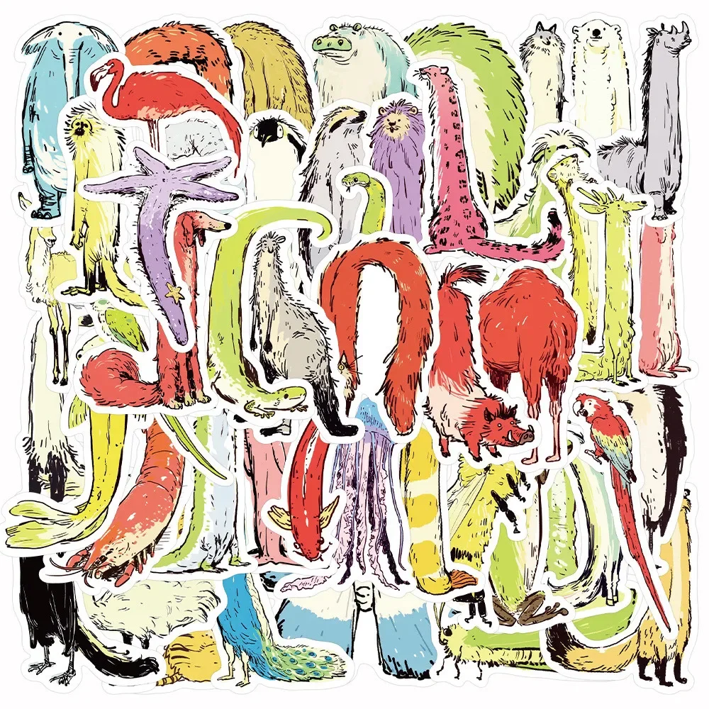 

50 Pieces Stretched Animal Illustration Stickers Cartoon Animal Creative DIY Waterproof Decor for Phone Cases Anime Worlds Store