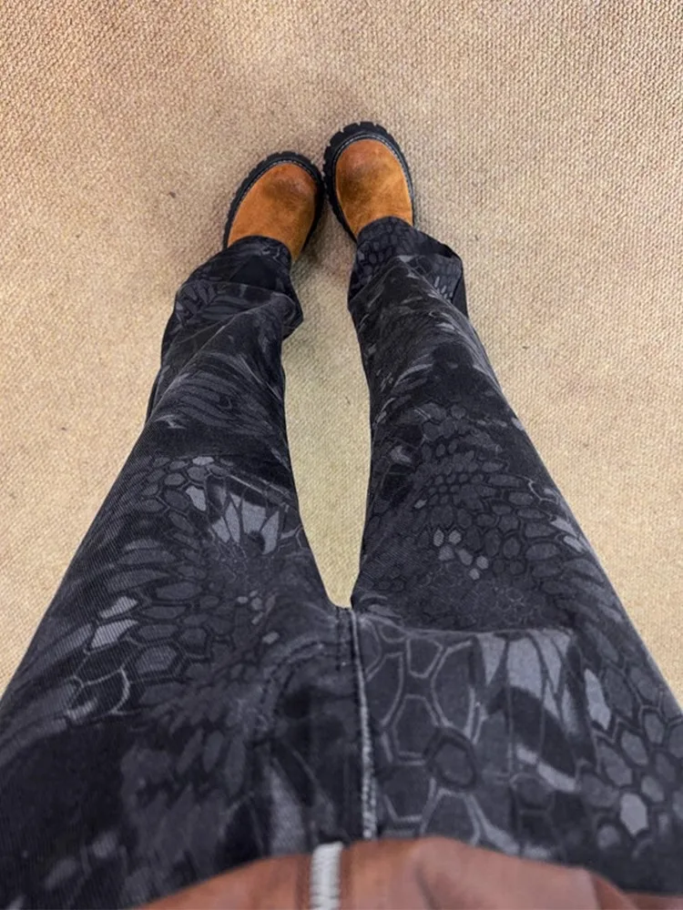 

Men's Snake Print Flared Jeans High Waist Straight Leg Vintage American Sle Spring Faionable Trousers Wear Resistant