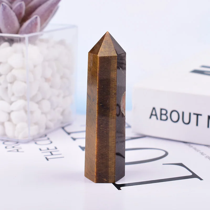 1Pc 50-80mm Natural Tiger Eye Polished Crystal Point Healing Obelisk Energy Quartz Wand Crystal Ornament For Home Decoration