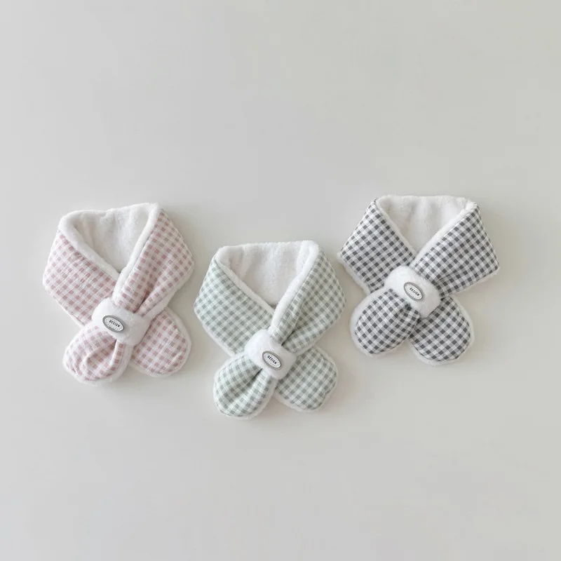 1 Piece Simplicity Fashion Toddler Scarfs for Boy Girl Korean Chic Cute Plaid Scarfs Autumn Winter Warm Furry Young Kids Scarfs