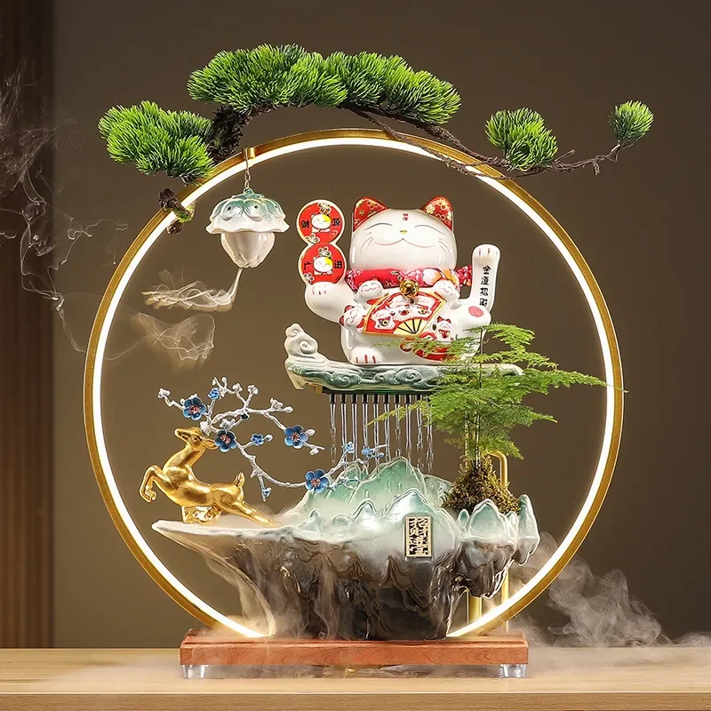 Send gifts, desktop living room running water lucky cat housewarming gifts, circulating water ornaments, new home