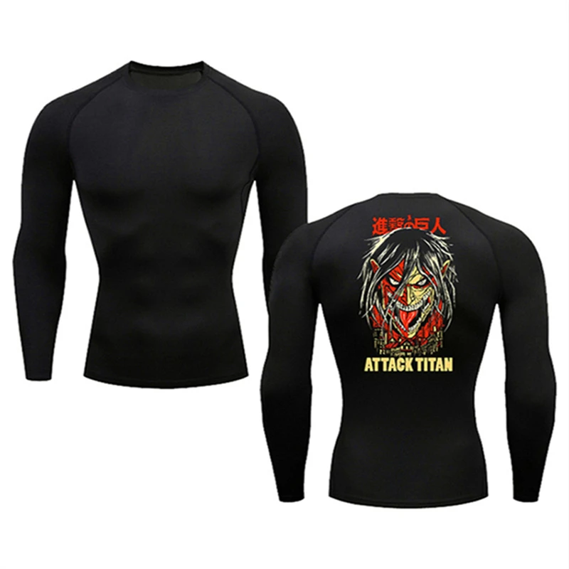 Attack On Titan Graphic Men Running Compression Long Sleeves tight-fitting Sport T-shirt Gym Fitness Male Jogging Tracksuit