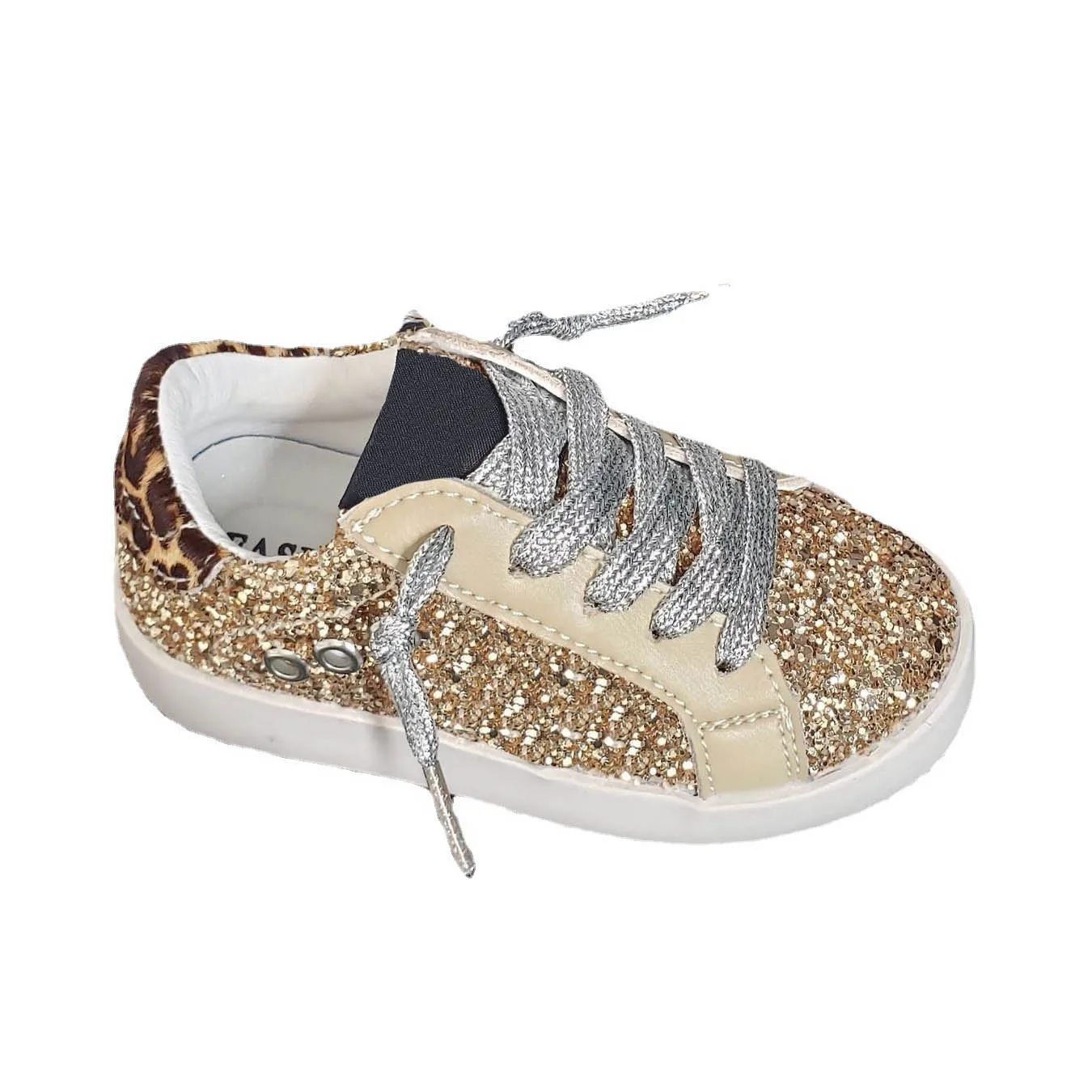 Gold Sequin Tone Sneakers Old School Leather Girl's May Glitter Leather Star Low-Top Sneakers Kids Leopard Shoes