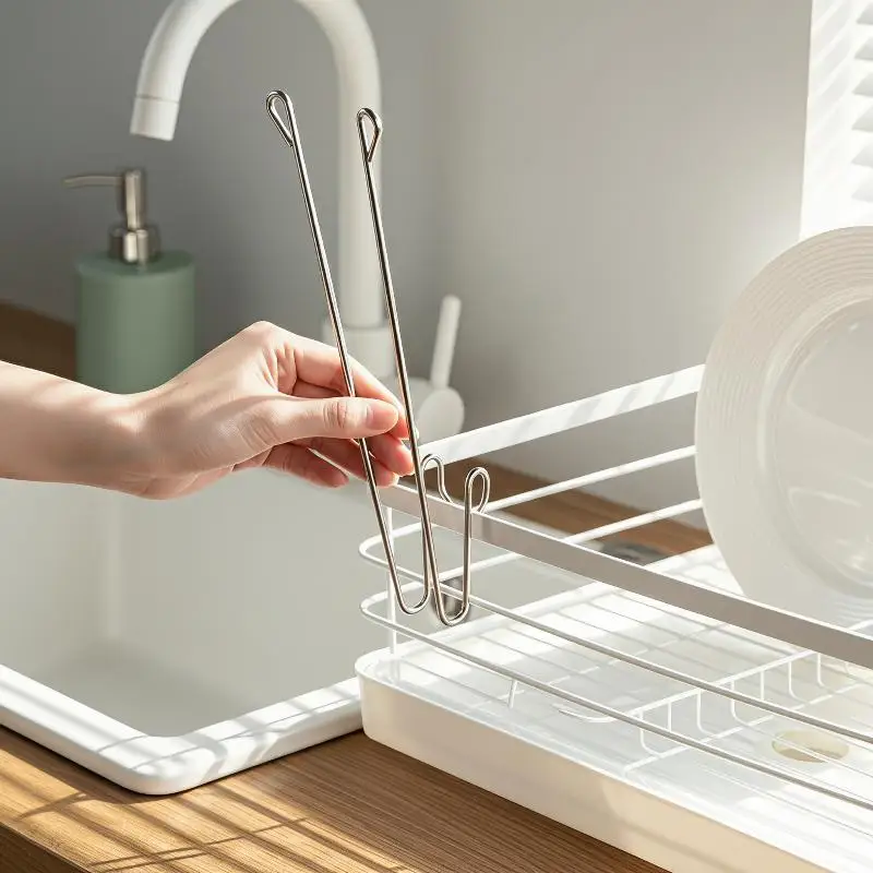 Kitchen Glove Drying Rack with Cup Hooks, Stainless Steel Drain Storage Organizer, Multifunctional Kitchen Utensil Drying Tool
