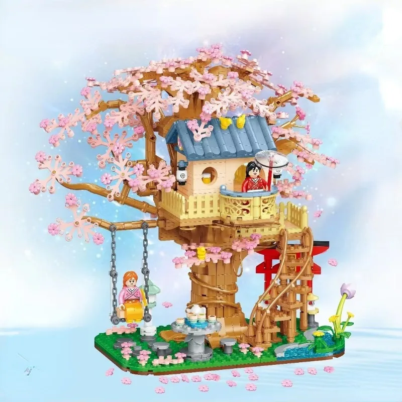 

Cherry Tree House Building Street View Shop House Small Particle Assembly Blocks,Children's Educational Toys Cherry Hut Assembly