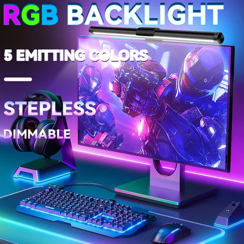 LED 모니터 라이트 바 RGB 컴퓨터 스크린 램프, PC 걸이식 램프, 무단 디밍 백라이트, 사무실 게이머 조명 