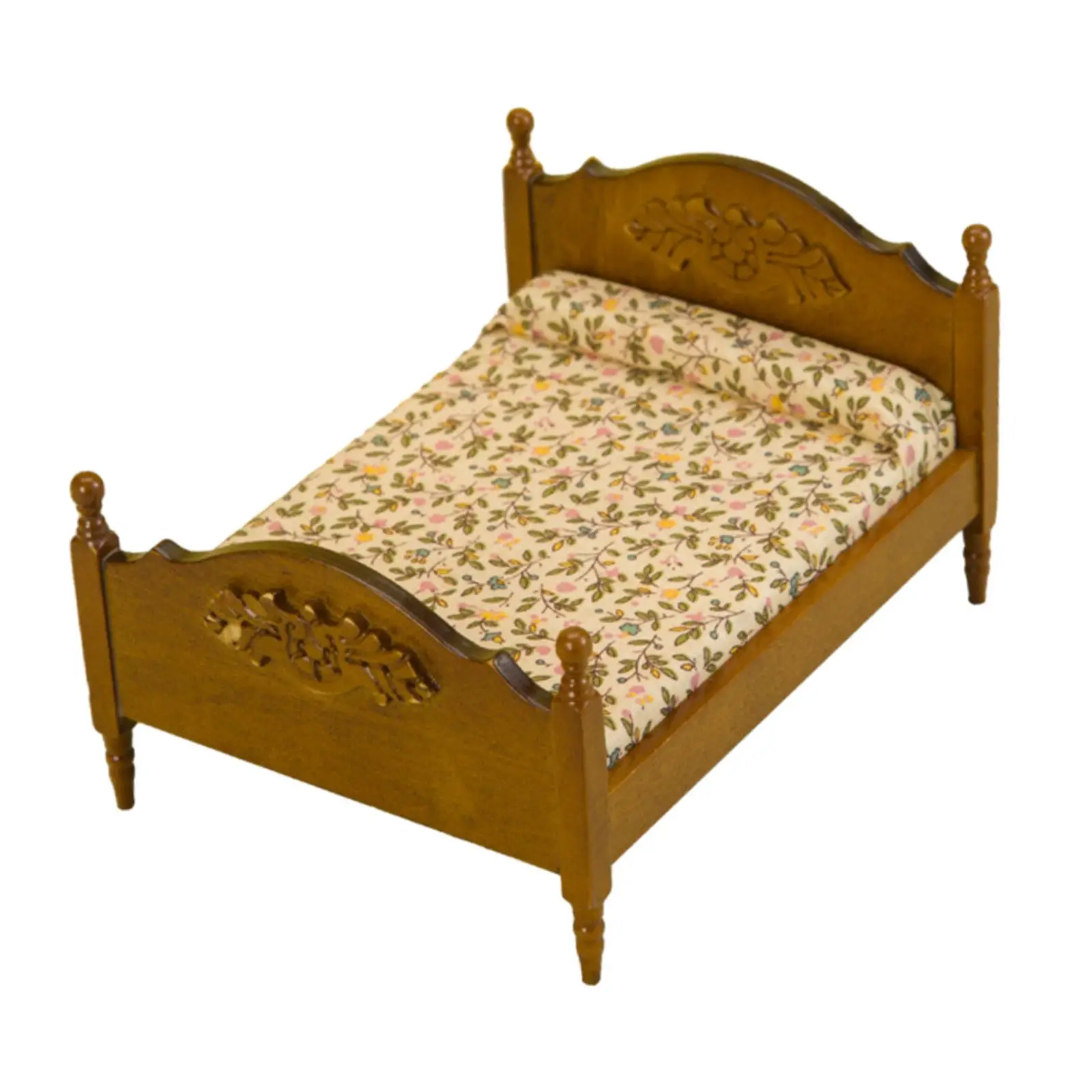 1:12 casa de bonecas cama de casal modelo mini cama de madeira acessórios de decoração de casa de bonecas cama de madeira em miniatura para decoração de quarto